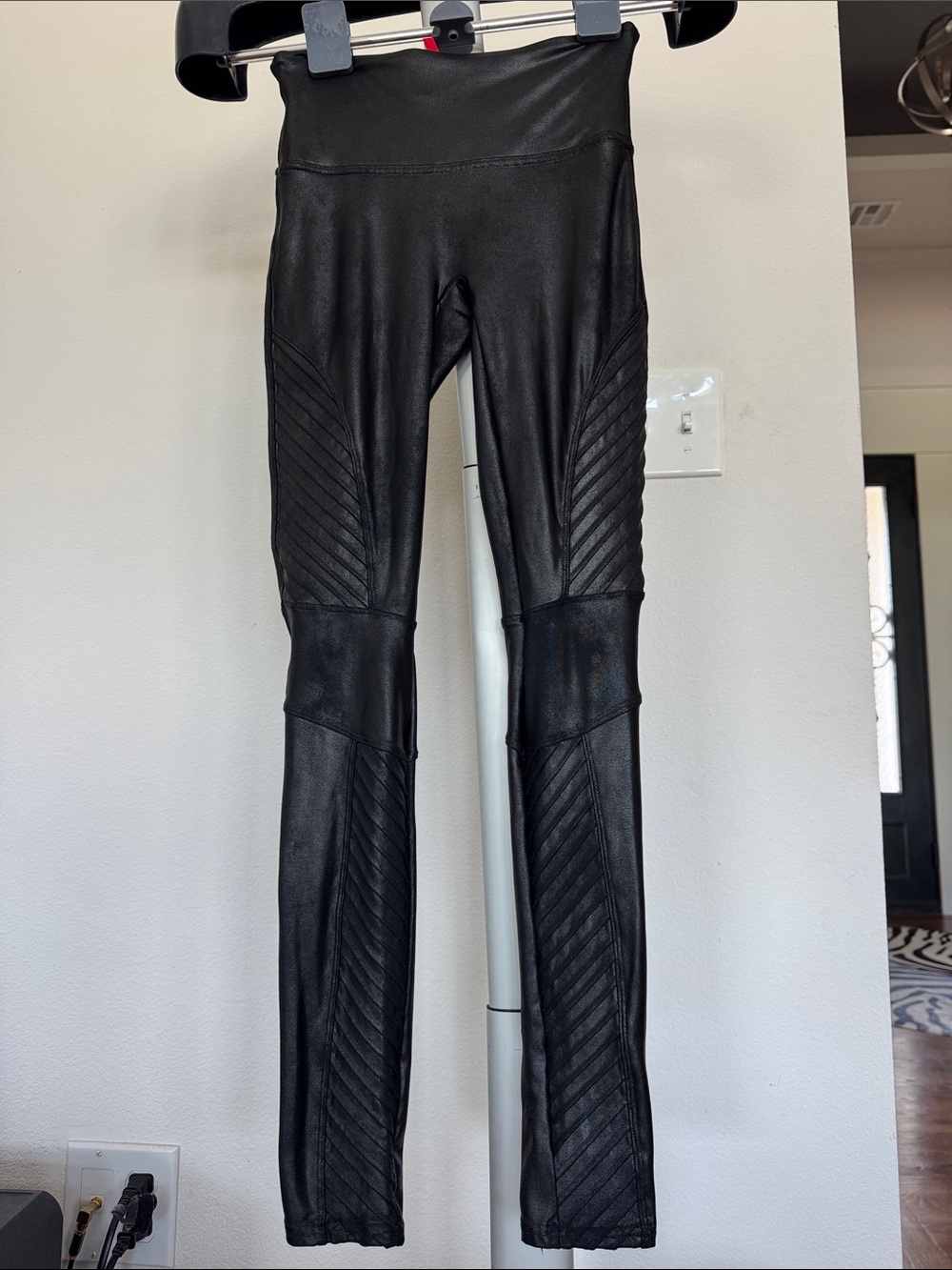 Spanx Black Faux Leather Leggings Sz S Moto Biker Edgy